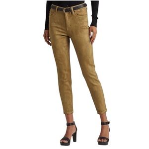 LRL Metallic High Rise Skinny Ankle Jean in Golden Olive